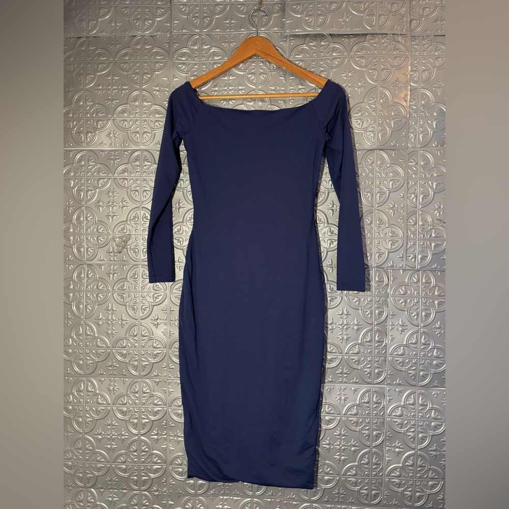 Kookai Scoop neck Midi Dress Midnight Navy Elwood Long sleeve modest elegant